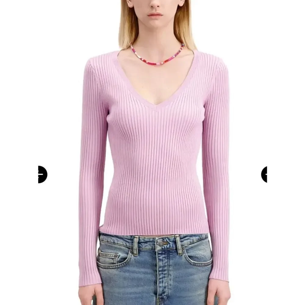 $215 The Kooples knitted pink V neck top sweater NWT